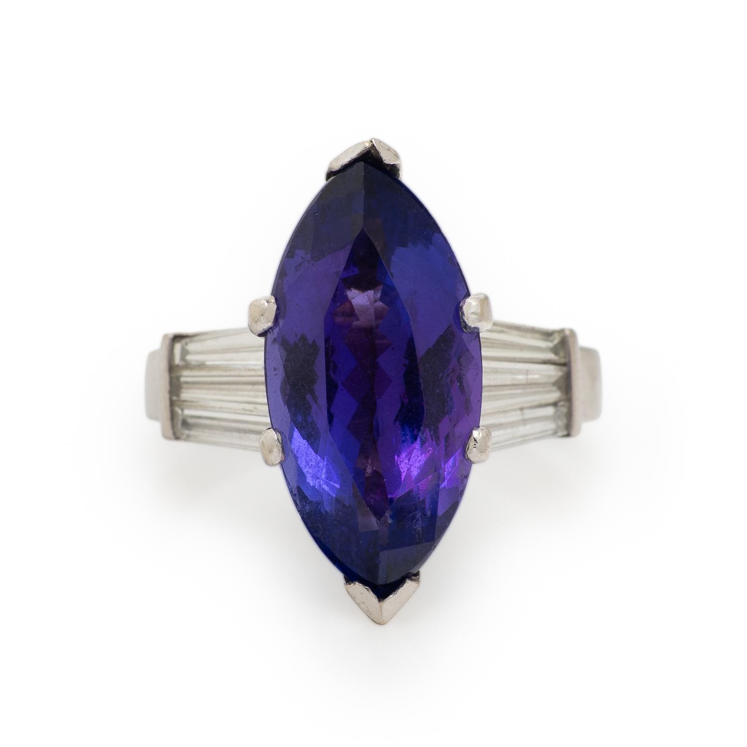 PLATINUM, TANZANITE AND DIAMOND RING