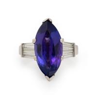 PLATINUM, TANZANITE AND DIAMOND RING