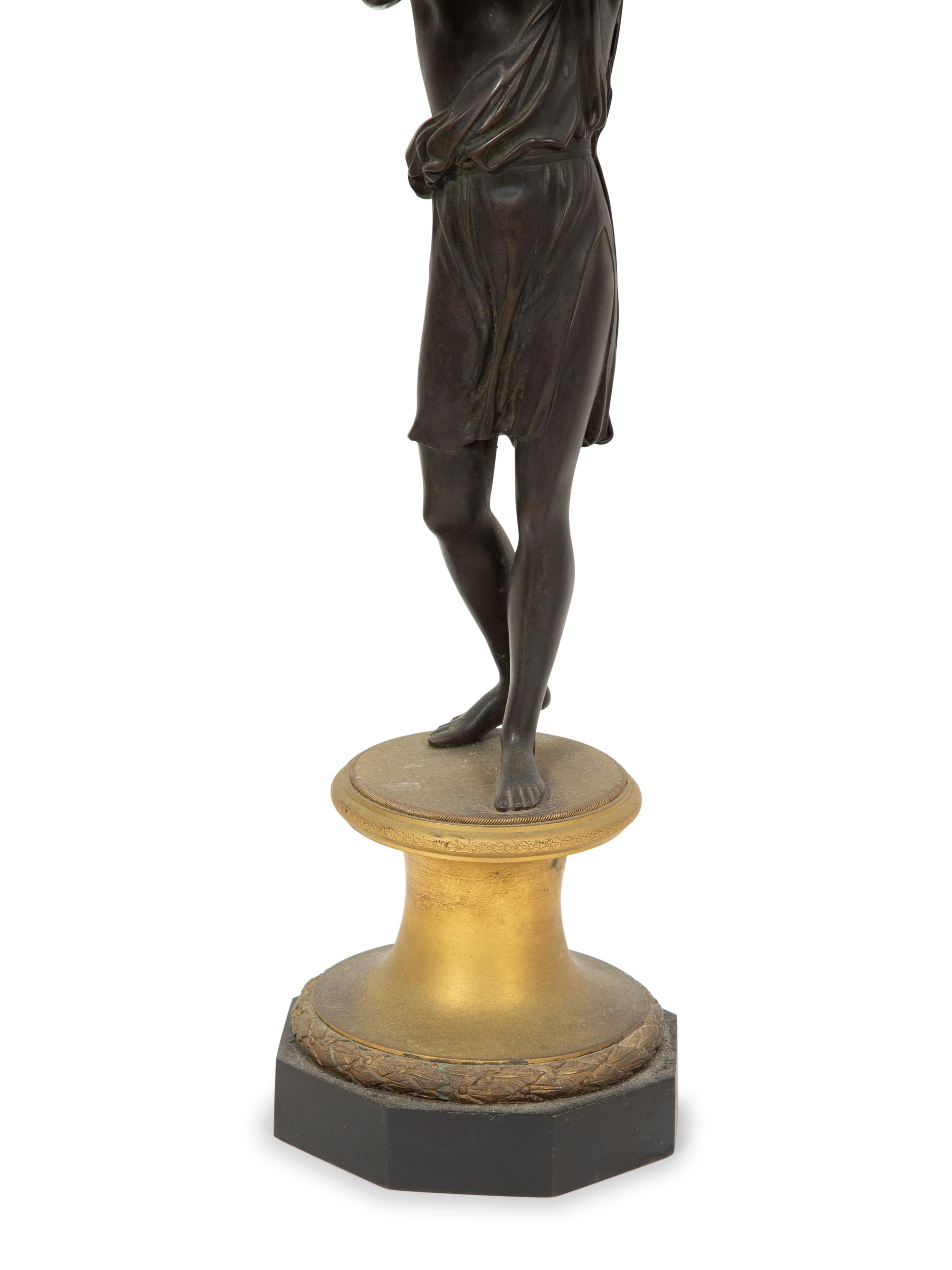 A Pair of Gilt and Patinated Bronze Figural Lamps