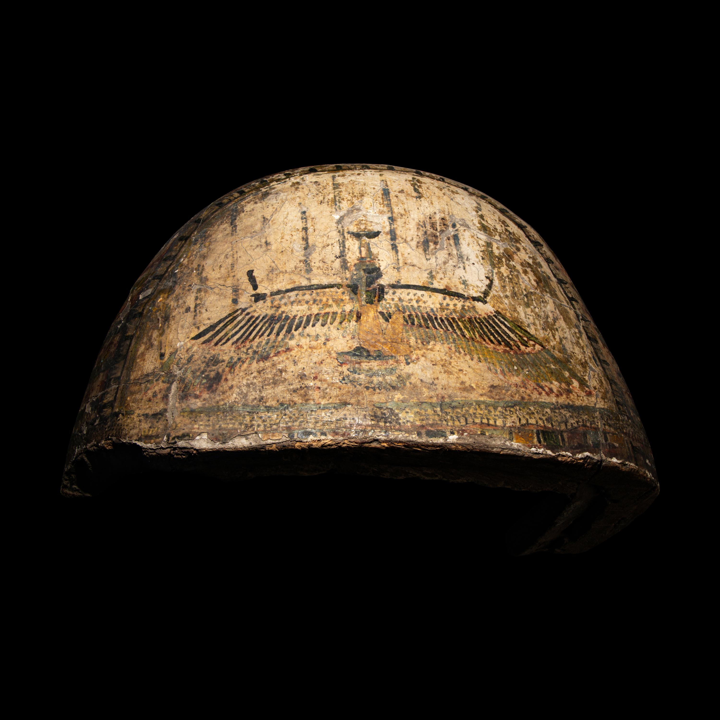 An Egyptian Polychrome Wood Mummy Mask