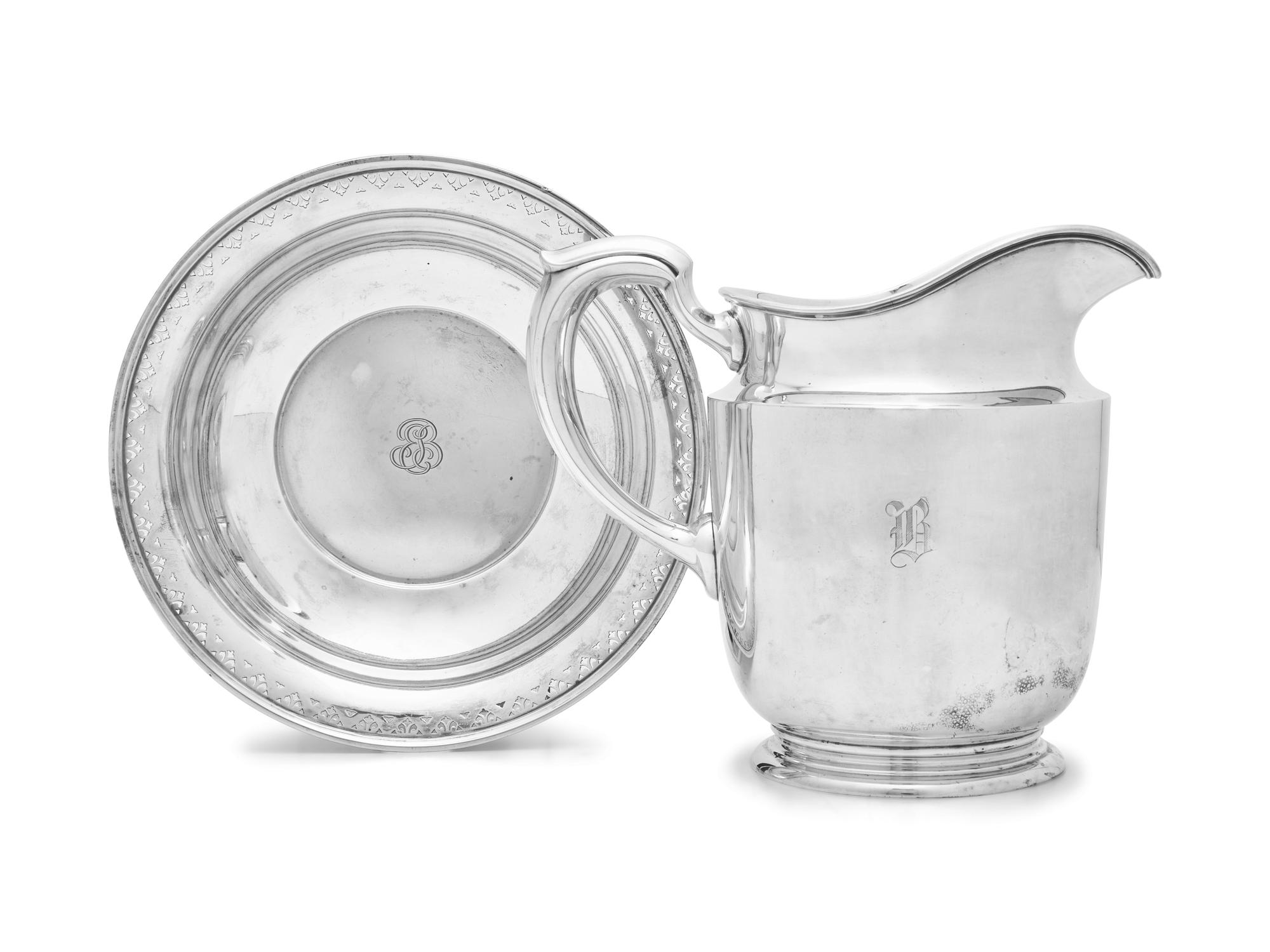 An American Silver Water Pitcher and Reticulated Bowl