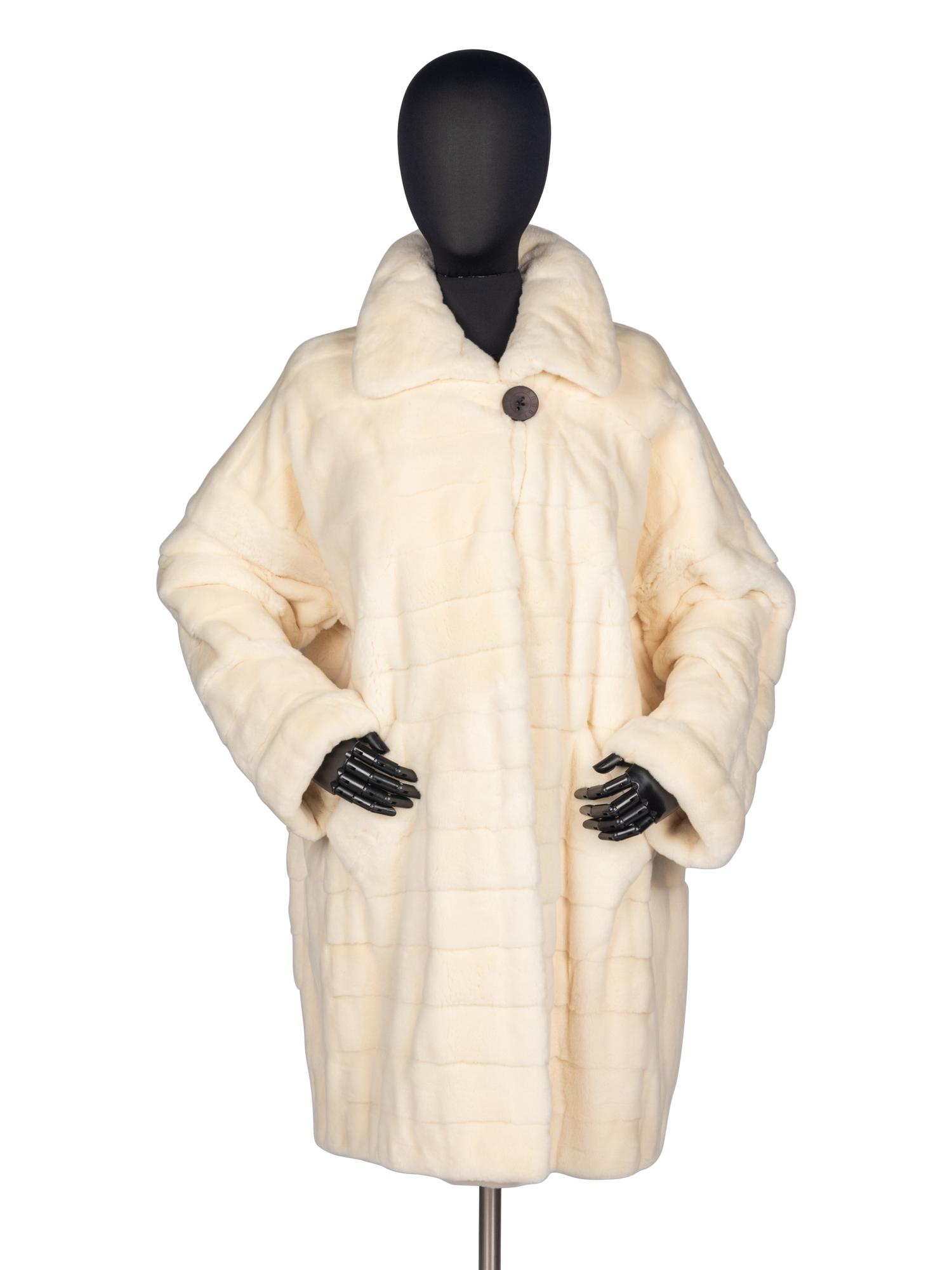 Bisang White Sheared Mink Coat