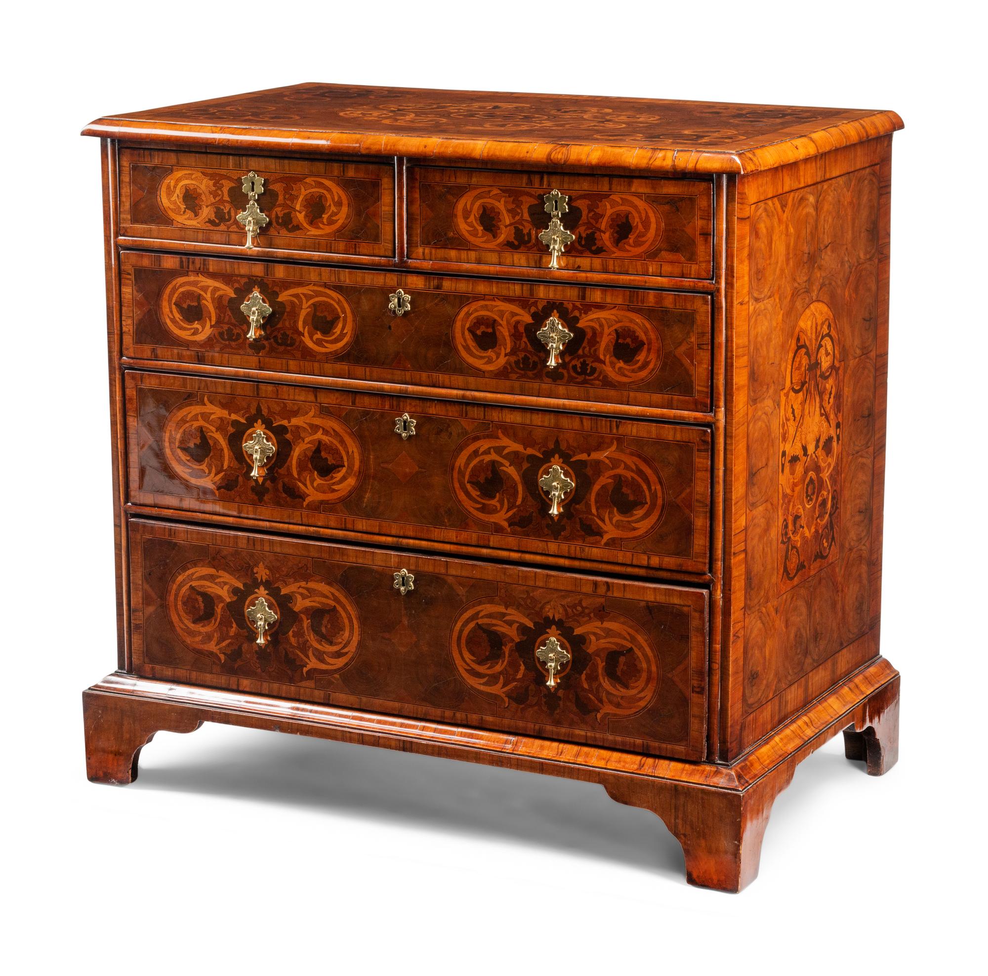 A William and Mary Oysterwood and Marquetry Chest of Drawers