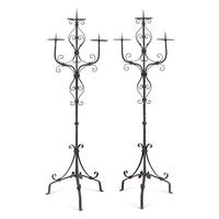 A Pair of Wrought Iron Three-Light Torchères