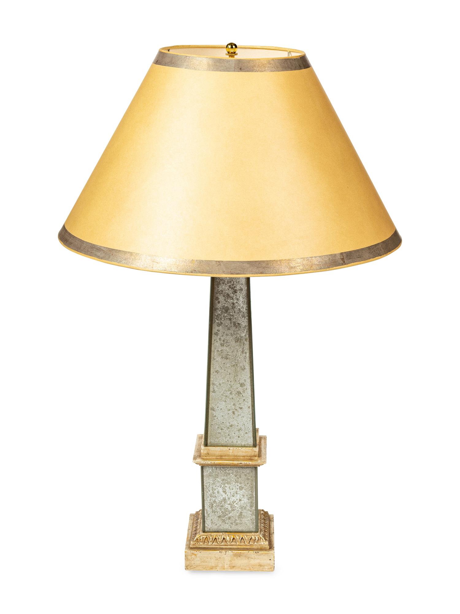 A Pair of Mirrored Obelisk Table Lamps