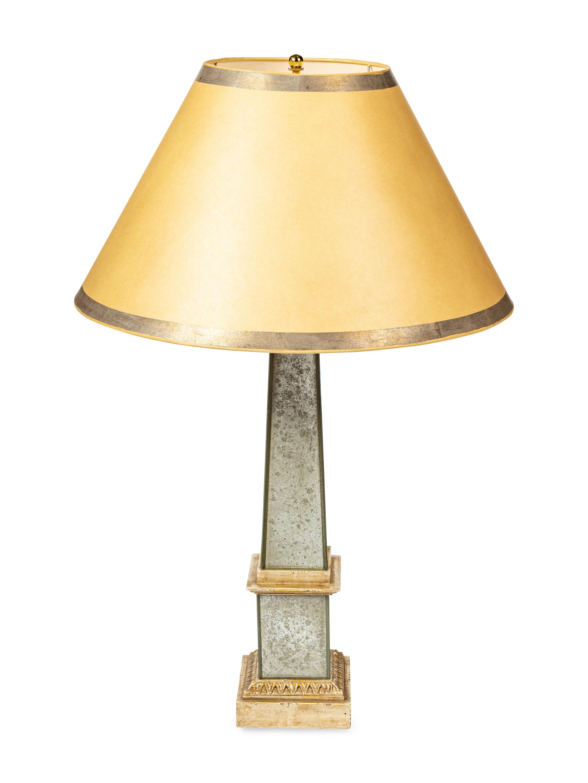 A Pair of Mirrored Obelisk Table Lamps