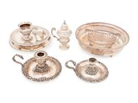 A Group of Nine Silver and Silvered-Metal Table Articles
