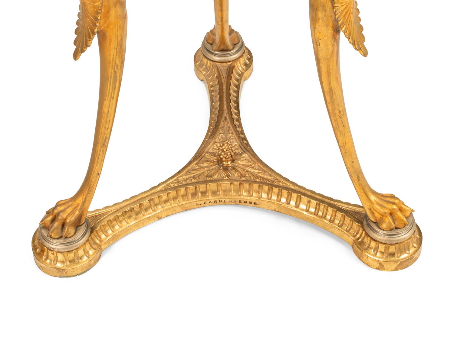 A Pair of French Neoclassical Style Gilt and Silvered Bronze Marble-Top Tables