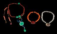 Three Hardstone and Glass Necklaces Length of longest 41 1/4 inches. — 19TH-20TH CENTURY