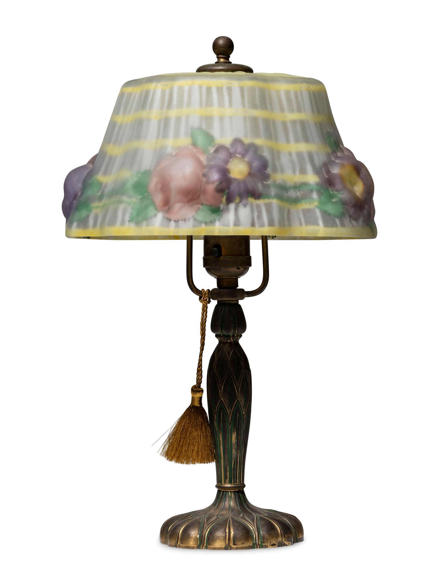A Pairpoint Reverse-Painted Glass Puffy Table Lamp