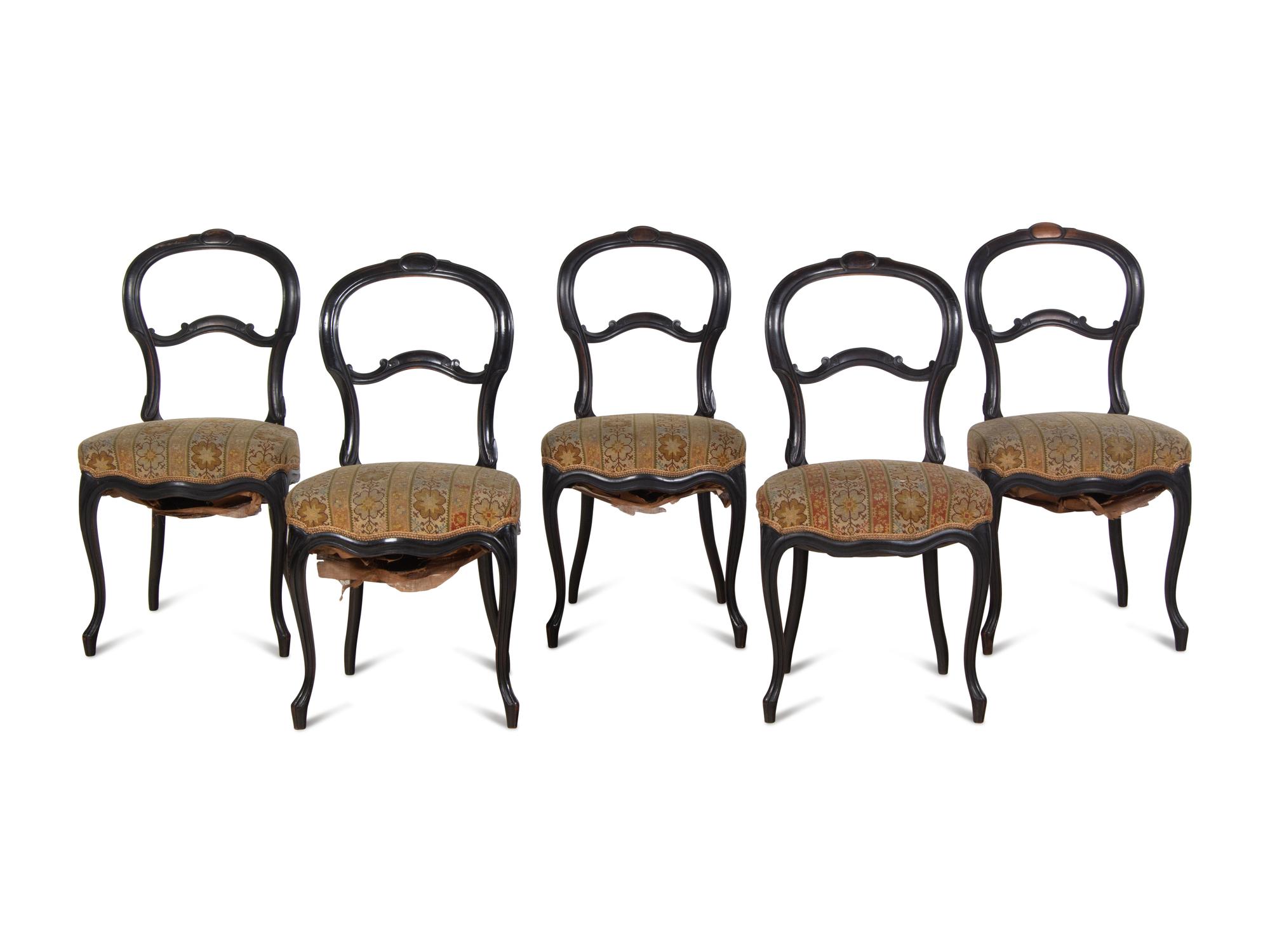 A Set of Five Victorian Ebonized Balloon Side Chairs