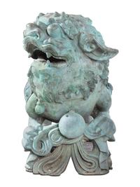 A Pair of Patinated Bronze Buddhistic Lions