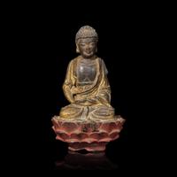A Chinese Parcel Gilt Bronze Figure of Buddha, Liao-Early Yuan Dynasty 遼-元初 鎏金銅坐佛