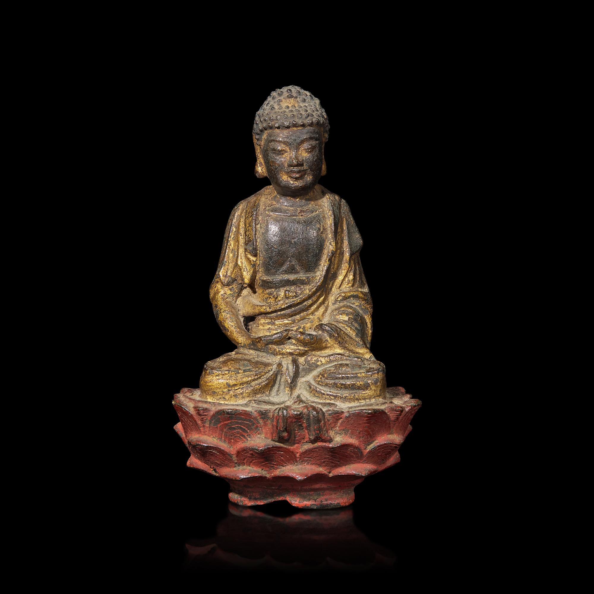A Chinese Parcel Gilt Bronze Figure of Buddha, Liao-Early Yuan Dynasty 遼-元初 鎏金銅坐佛