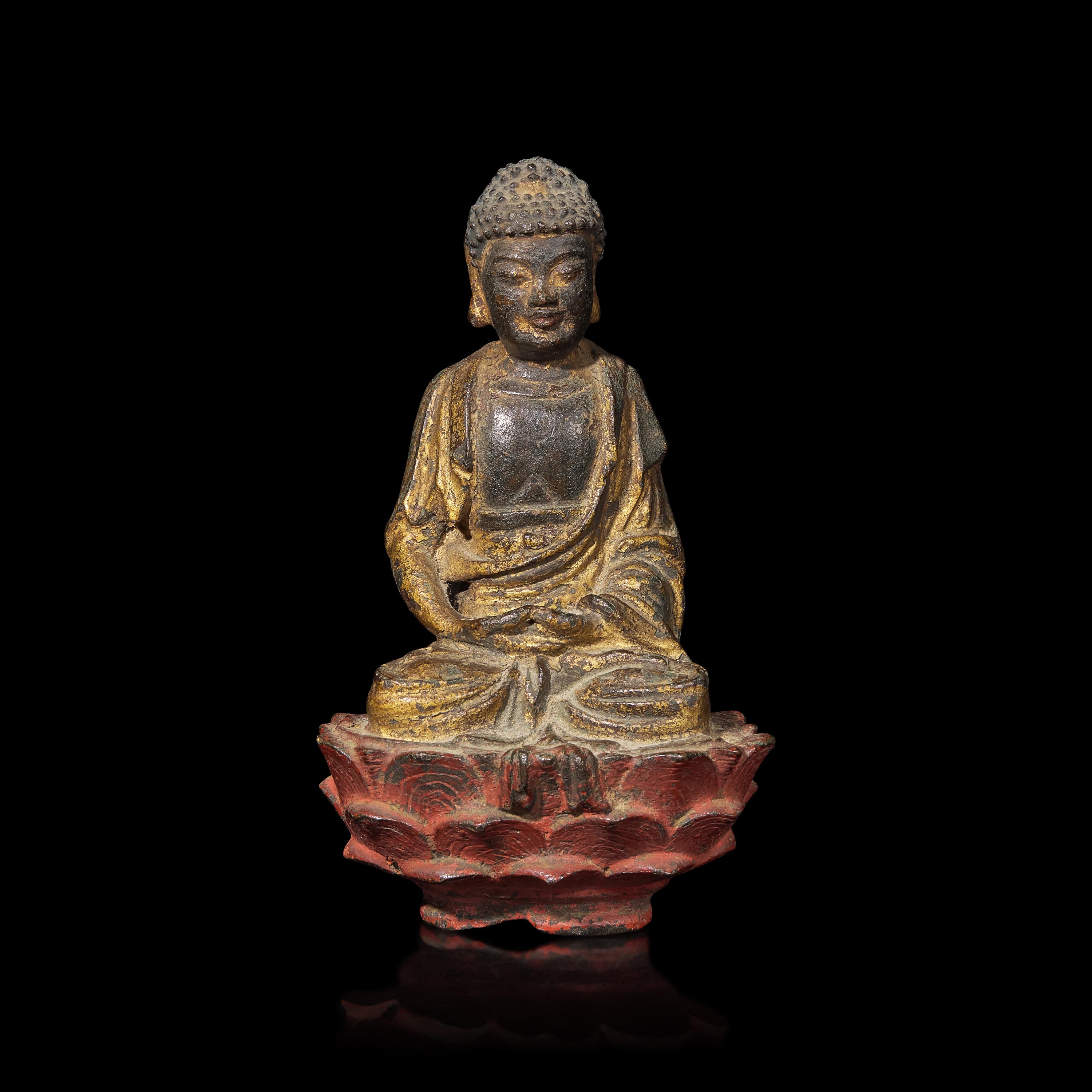 A Chinese Parcel Gilt Bronze Figure of Buddha, Liao-Early Yuan Dynasty 遼-元初 鎏金銅坐佛