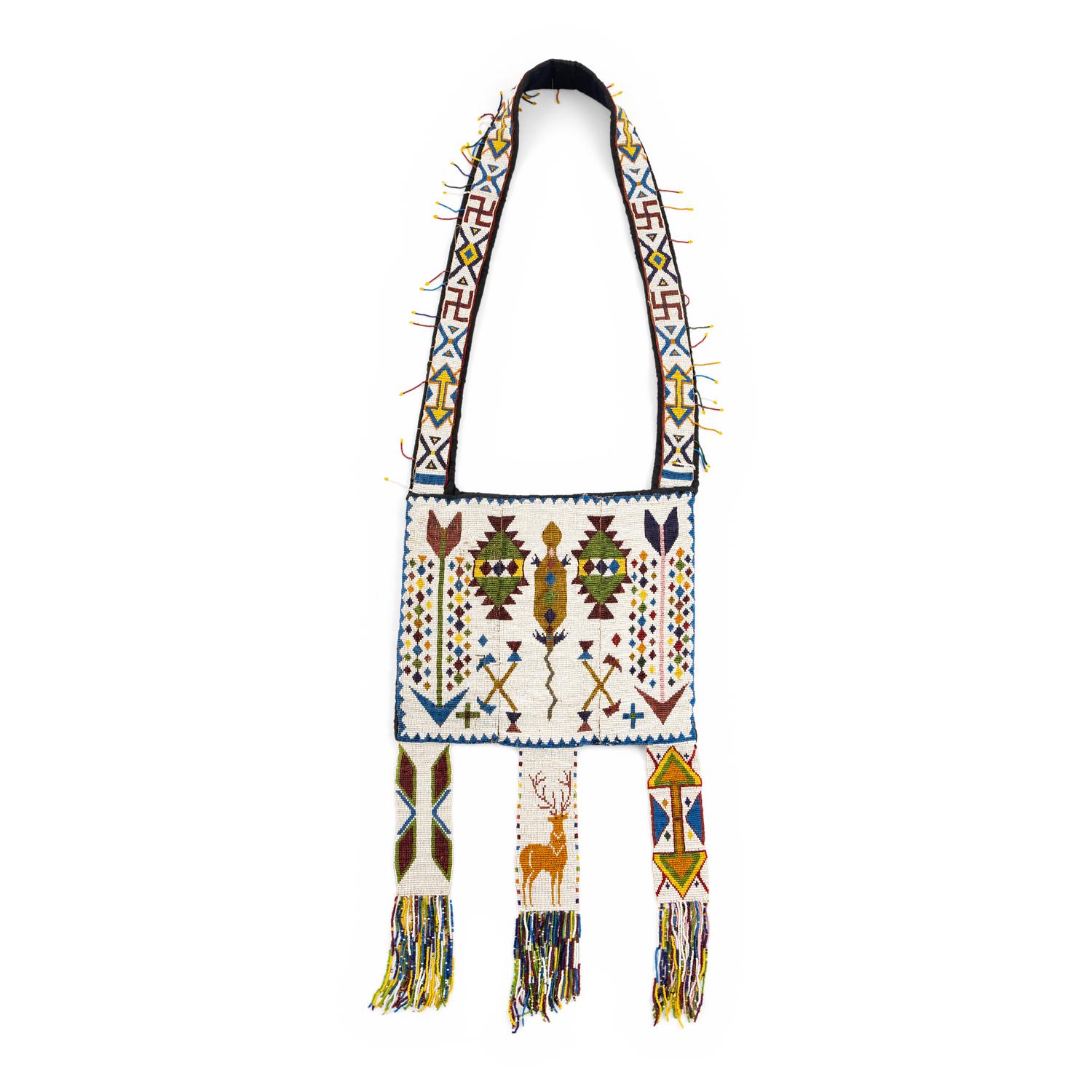 Anishinaabe Loom-Beaded Pictorial Bandolier Bag