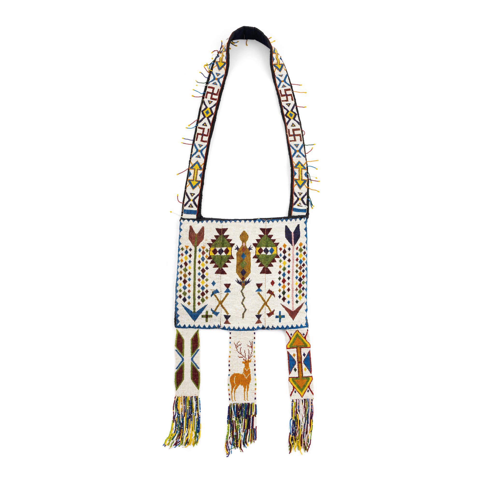 Anishinaabe Loom-Beaded Pictorial Bandolier Bag