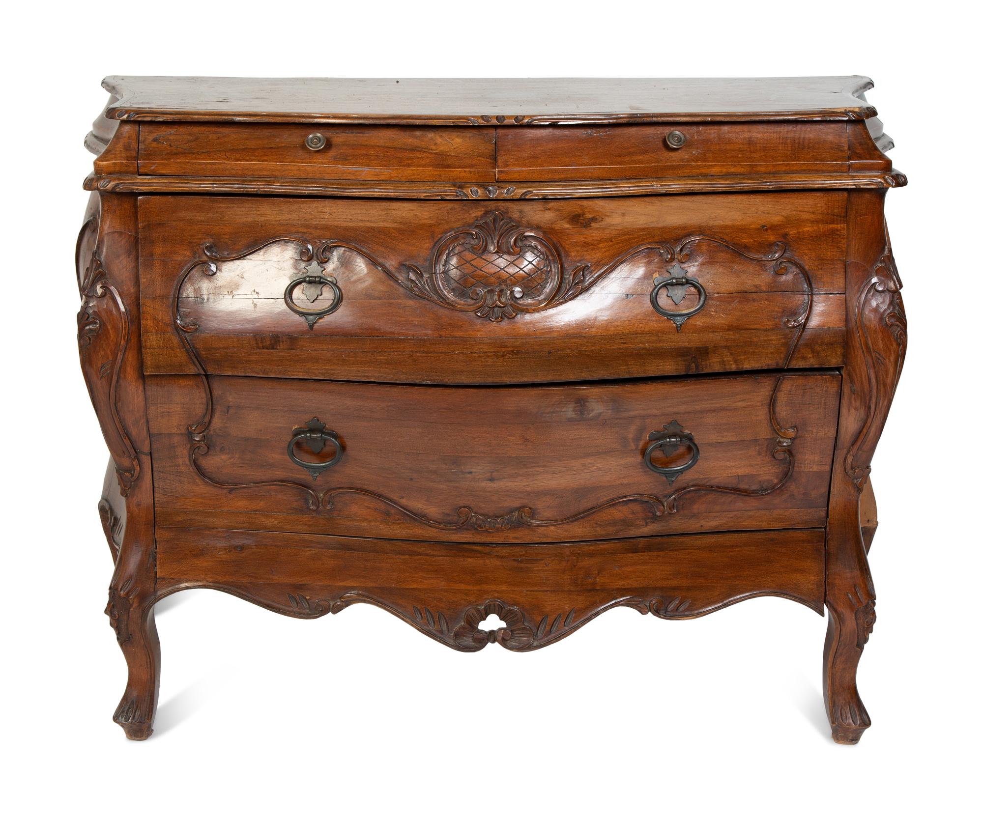 A French Provincial Style Carved Walnut Bombe Commode — 20TH CENTURY