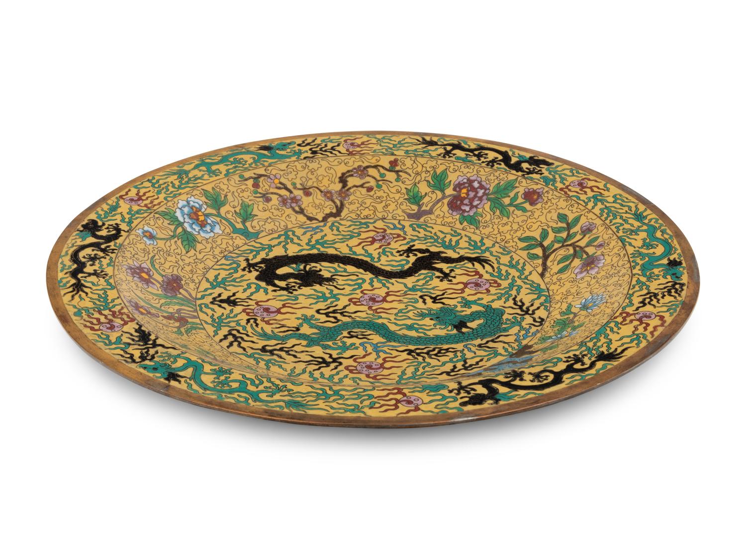 Two Chinese Yellow Ground Cloisonné Enamel Articles