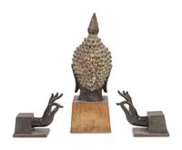 A Thai Bronze Buddha Head and Hands