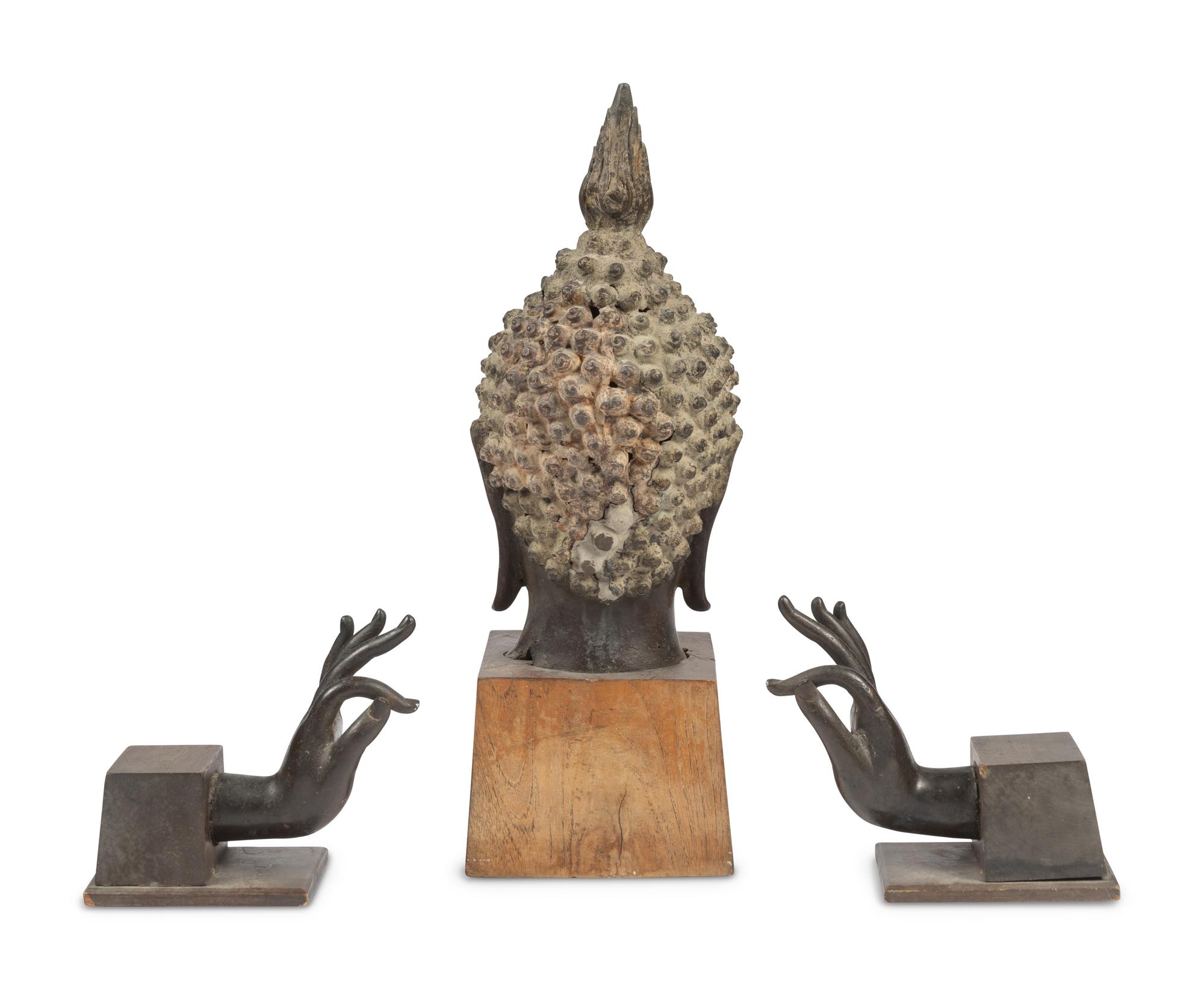 A Thai Bronze Buddha Head and Hands