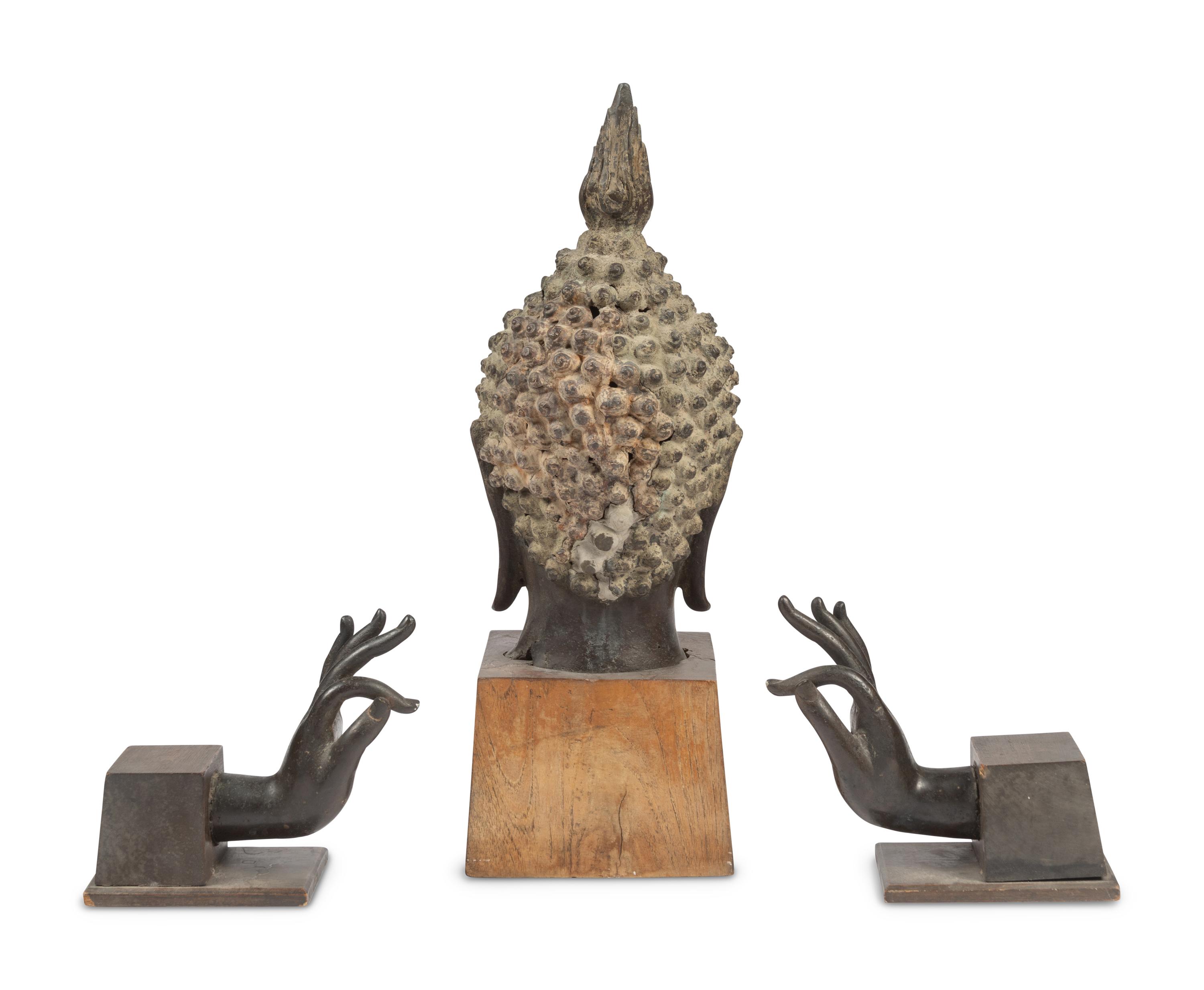A Thai Bronze Buddha Head and Hands