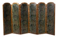 A Continental Embossed and Polychromed Leather Six-Fold Floor Screen