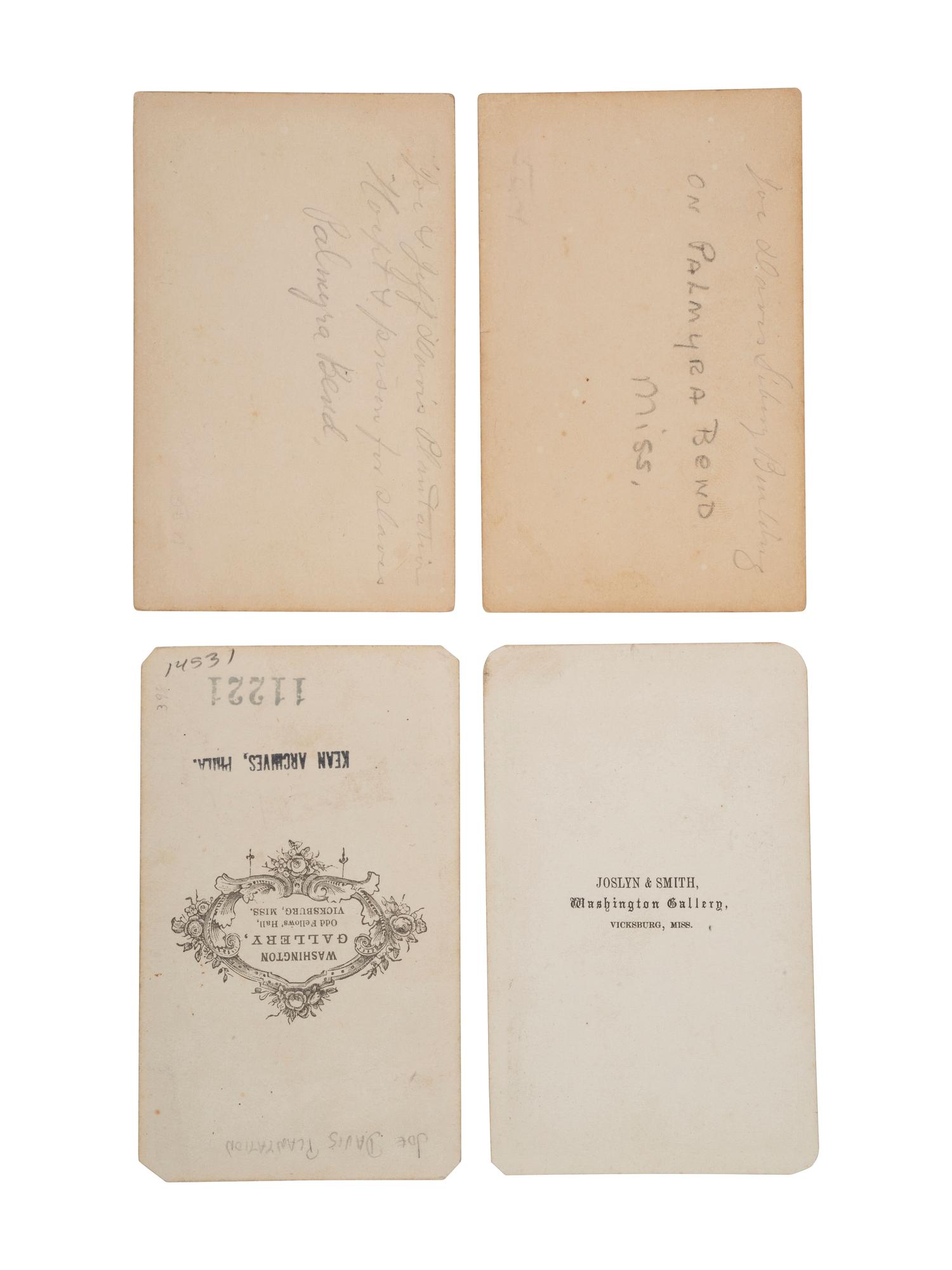 [ENSLAVEMENT]. 4 CDVs of the Mississippi plantations of Joseph Emory and Jeff Davis, featuring enslaved persons.