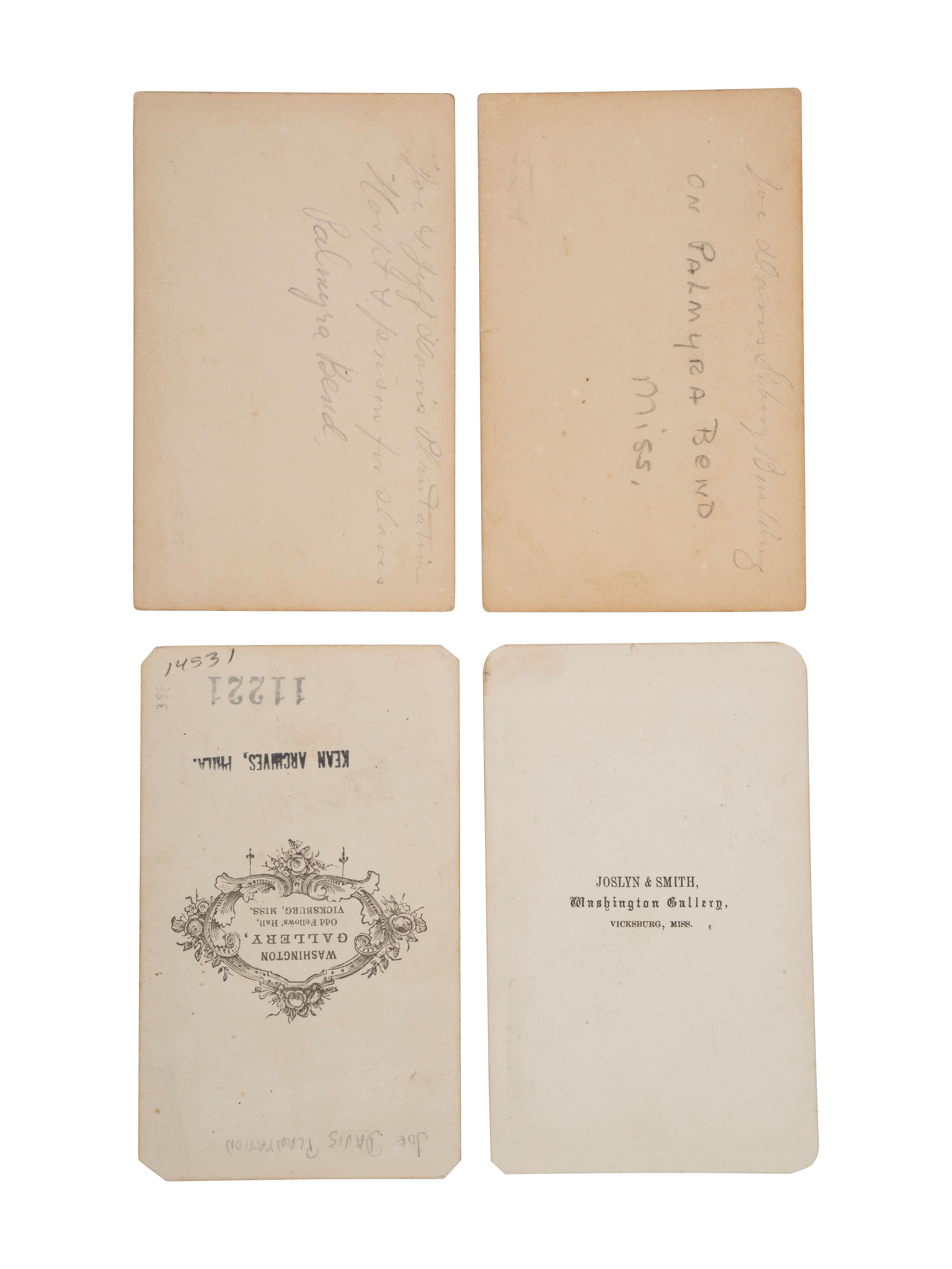 [ENSLAVEMENT]. 4 CDVs of the Mississippi plantations of Joseph Emory and Jeff Davis, featuring enslaved persons.
