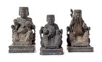Three Carved Wood Figures of Immortals