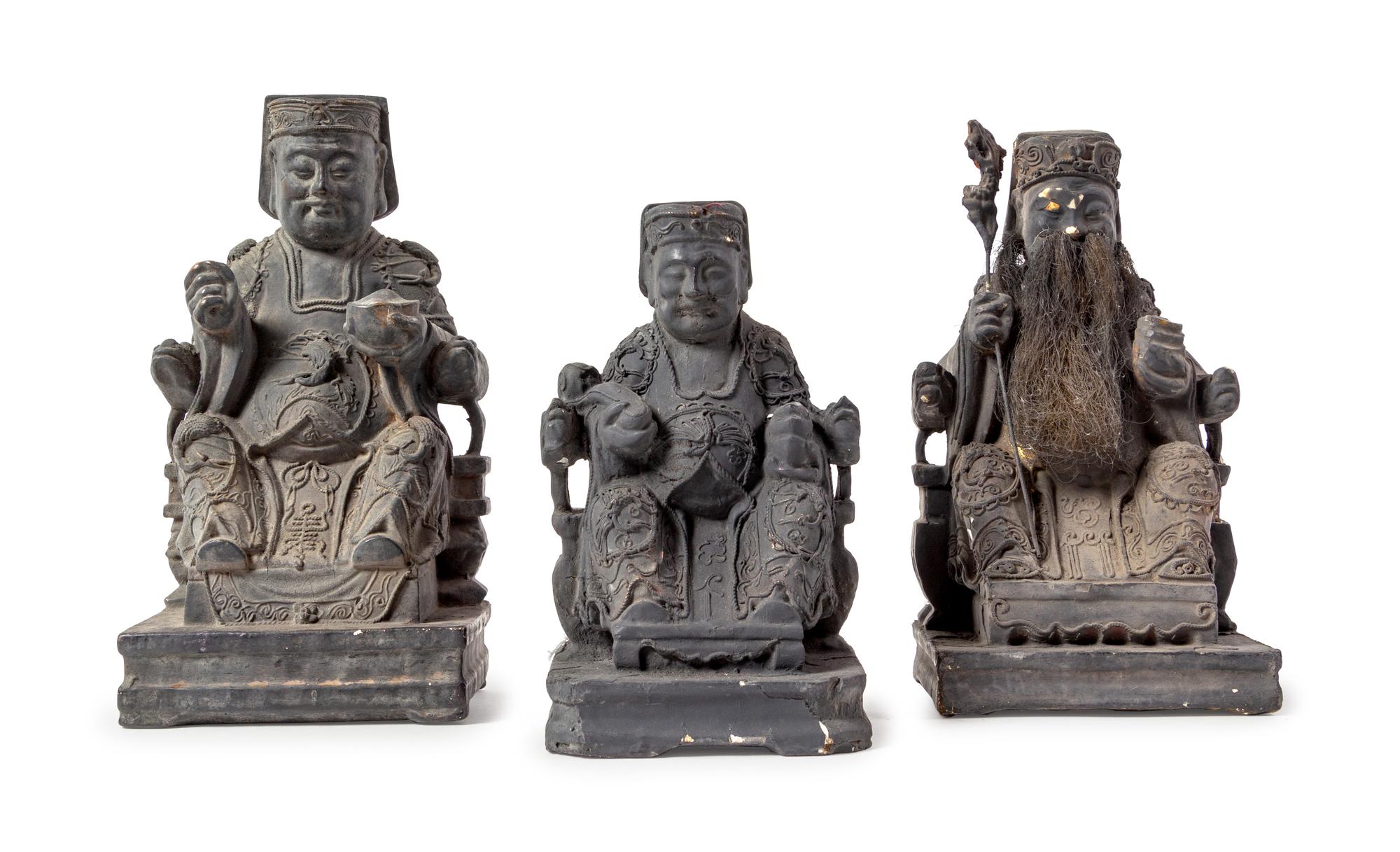 Three Carved Wood Figures of Immortals