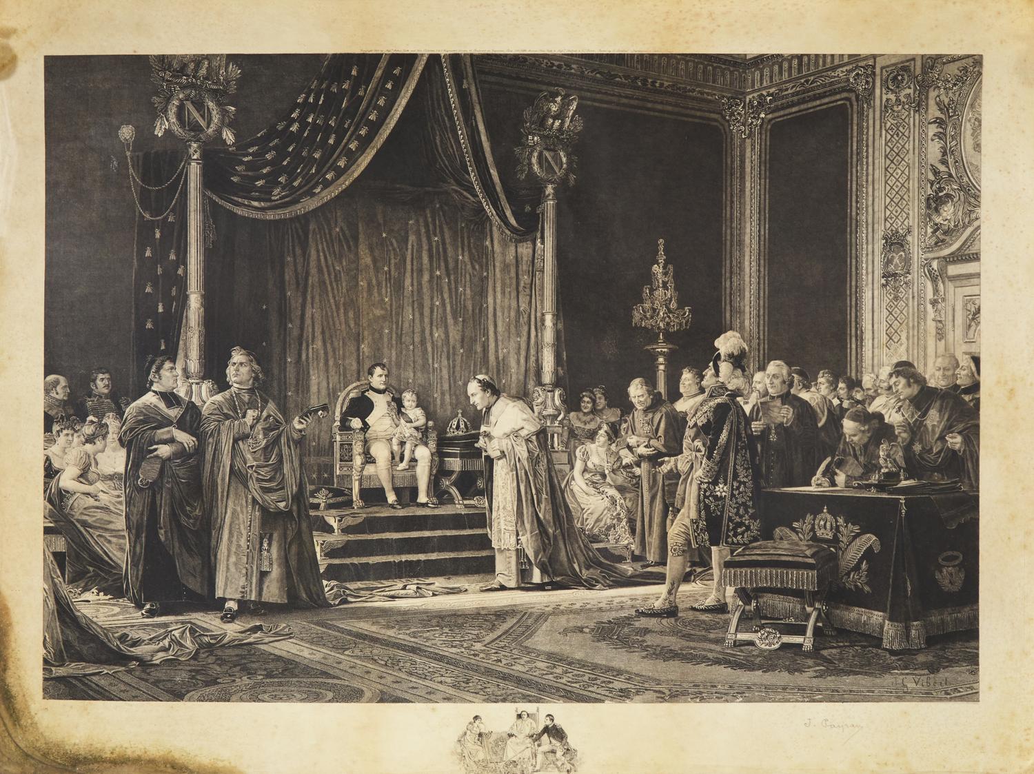 A Mezzotint: The Coronation of Napoleon , Housed in An Impressive Giltwood and Gesso Frame