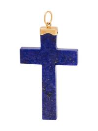 A 14 Karat Yellow Gold and Lapis Lazuli Cross Pendant,