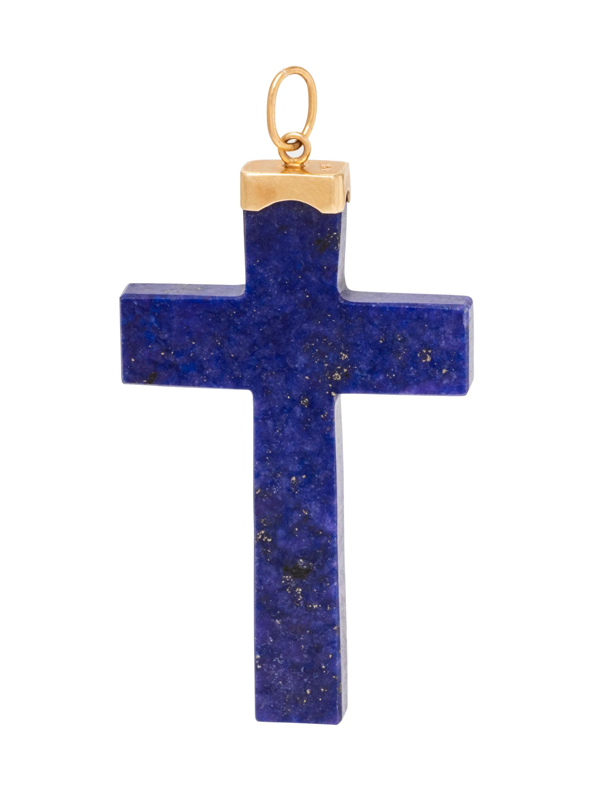 A 14 Karat Yellow Gold and Lapis Lazuli Cross Pendant,