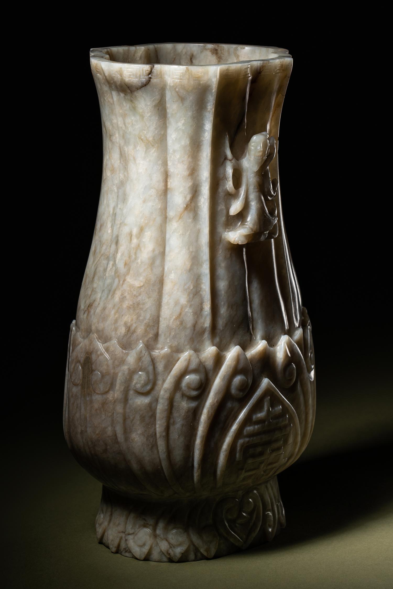 A Chicken Bone Jade 'Lotus' Vase