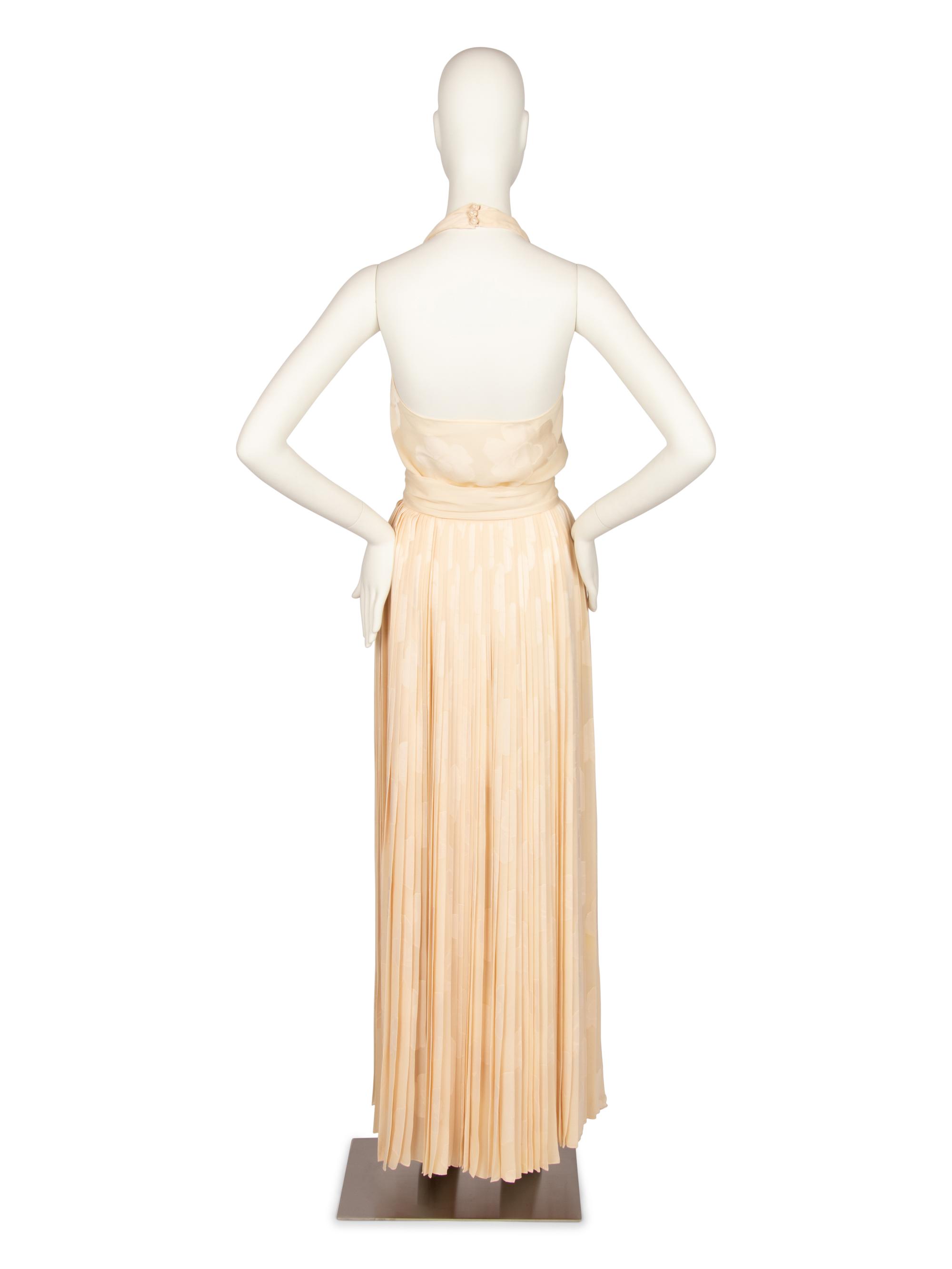 Galanos Cream Satin Halter Dress and Scarf, 1970s