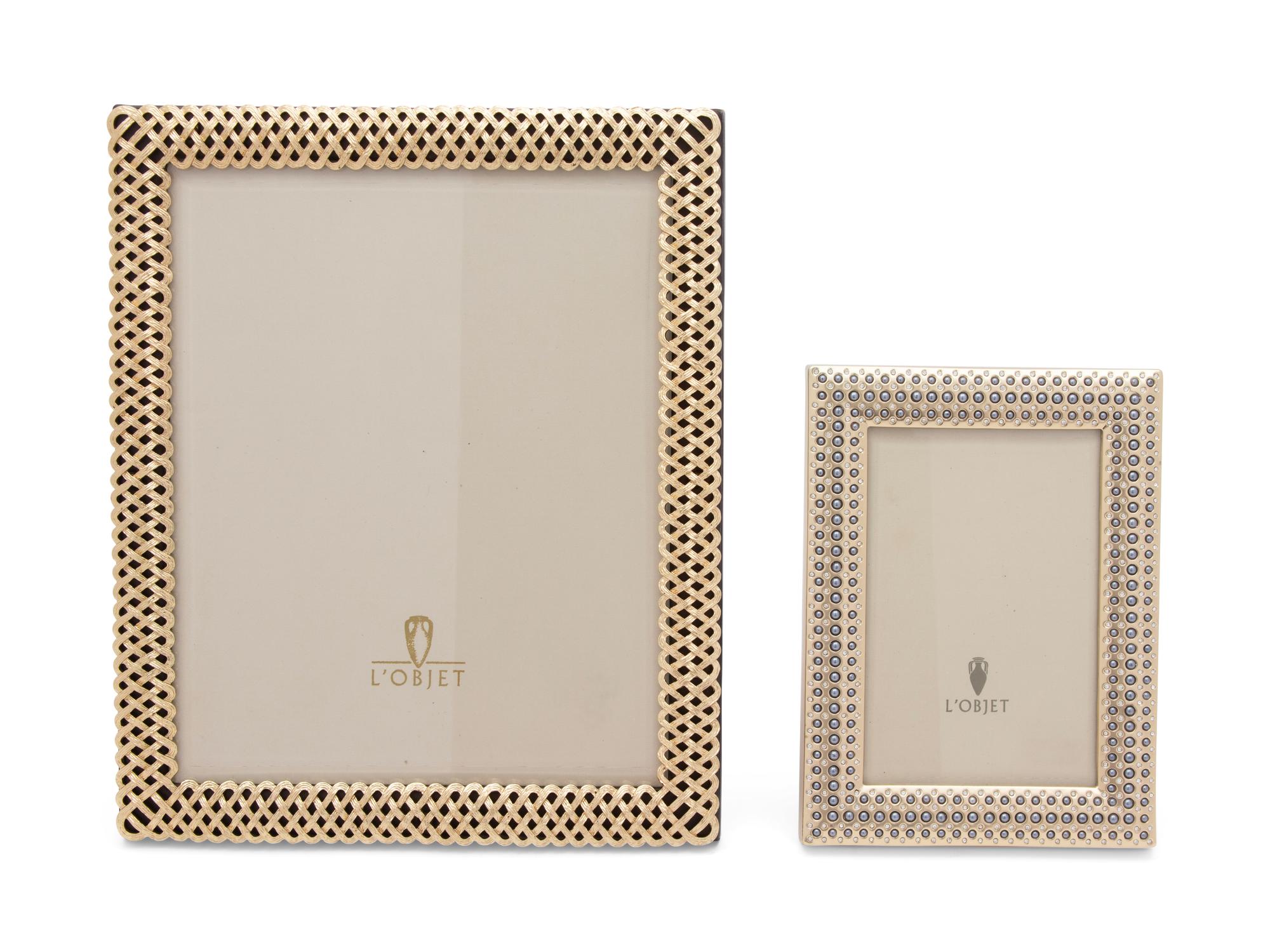 Two French Brass Leather Easel Back Picture Frames — 20TH CENTURY