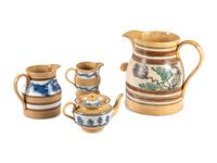 Six Pieces of Seaweed-Decorated Yellowware