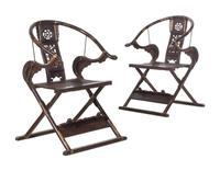 A Pair of Chinese Hardwood Traveling Armchairs, Jiaoyi