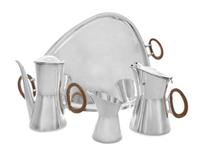 A Mexican Silver Four-Piece Coffee Service, Los Castillo, Taxco, Second Half 20th Century, comprising a coffee pot, a milk pitcher, a c