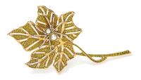 A Valentino Green Rhinestone Leaf and Spider Brooch, 8" x 4.25".
