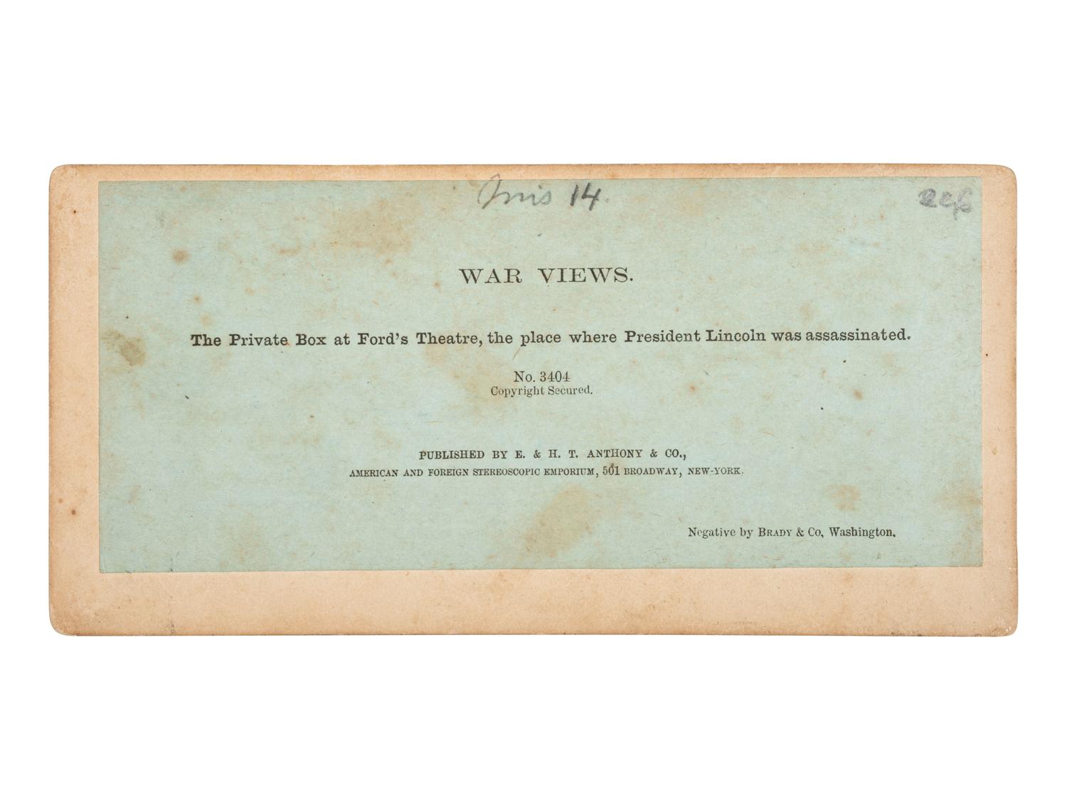 [LINCOLN, ABRAHAM (1809-1865)]. The Private Box at Ford's Theatre . New York: 1865.