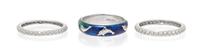 A Collection of White Gold, Polychrome Enamel and Diamond Rings, 6.60 dwts.