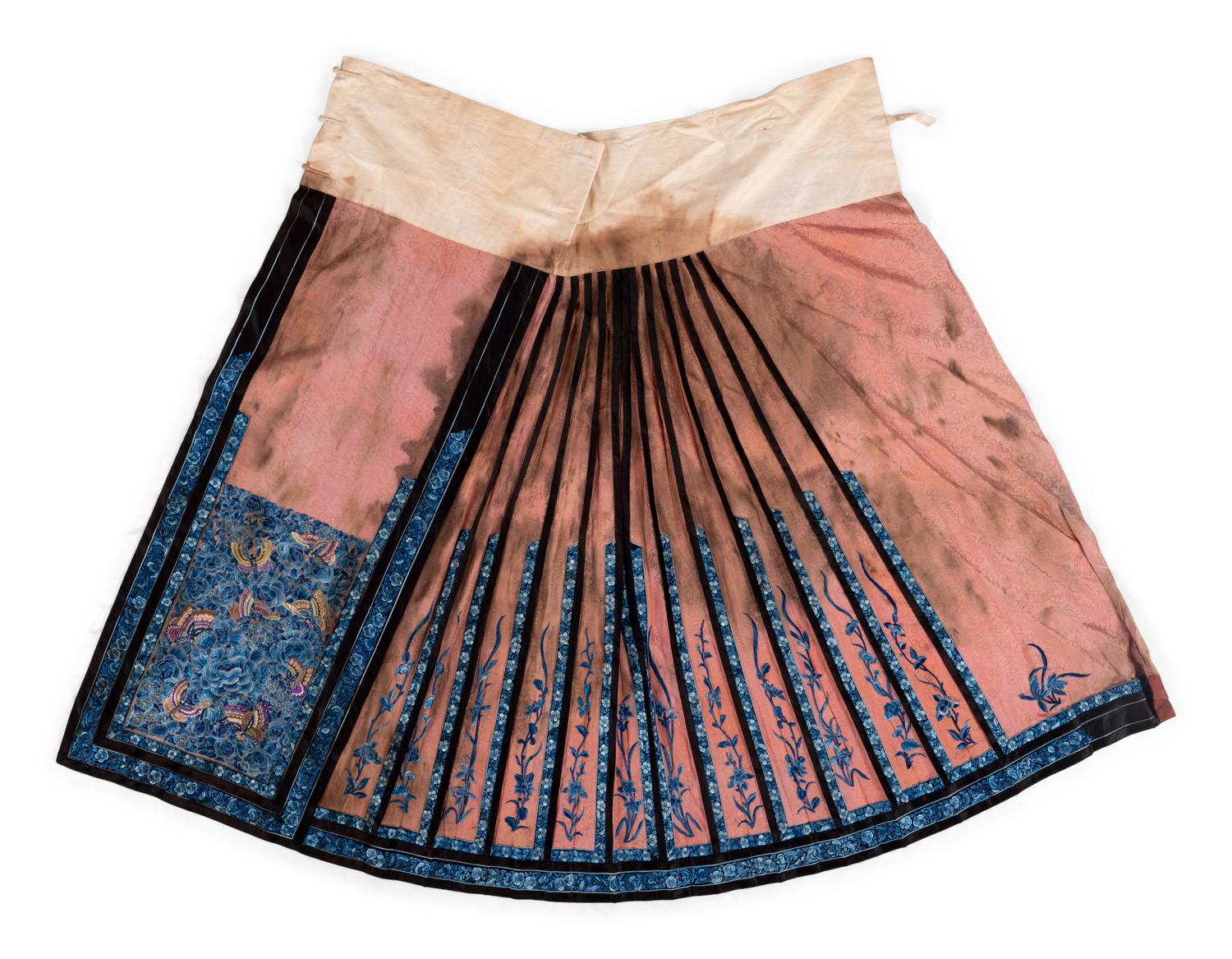 Two Chinese Silk Embroidered Apron Skirts