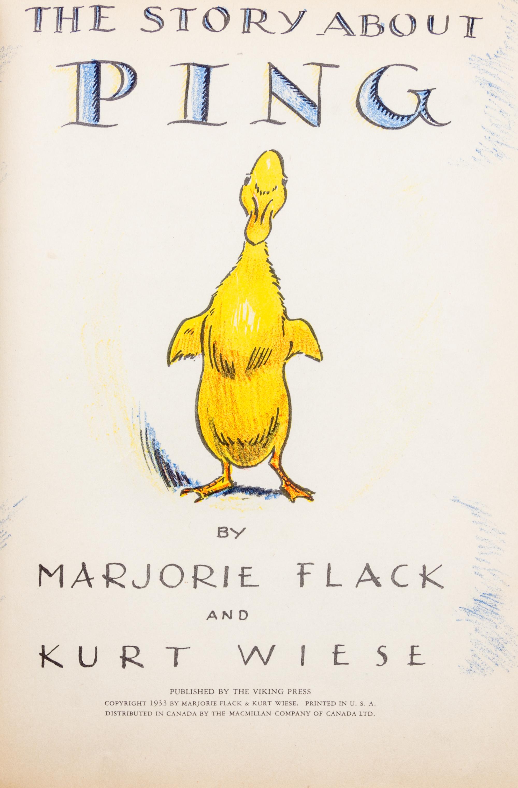 (CHILDRENS LIT) FLACK, MARJORIE. The Story of Ping. New York, 1953. First edition. Inscribed. With 2 others.