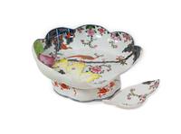 A Chinese Export Tobacco Leaf Porcelain Floriform Footed Bowl