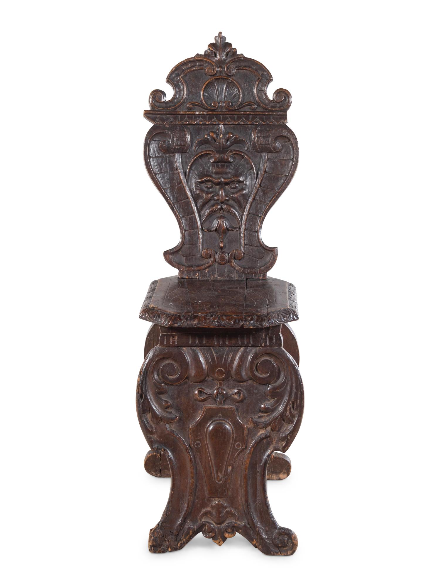 An Italian Baroque Walnut Hall Chair