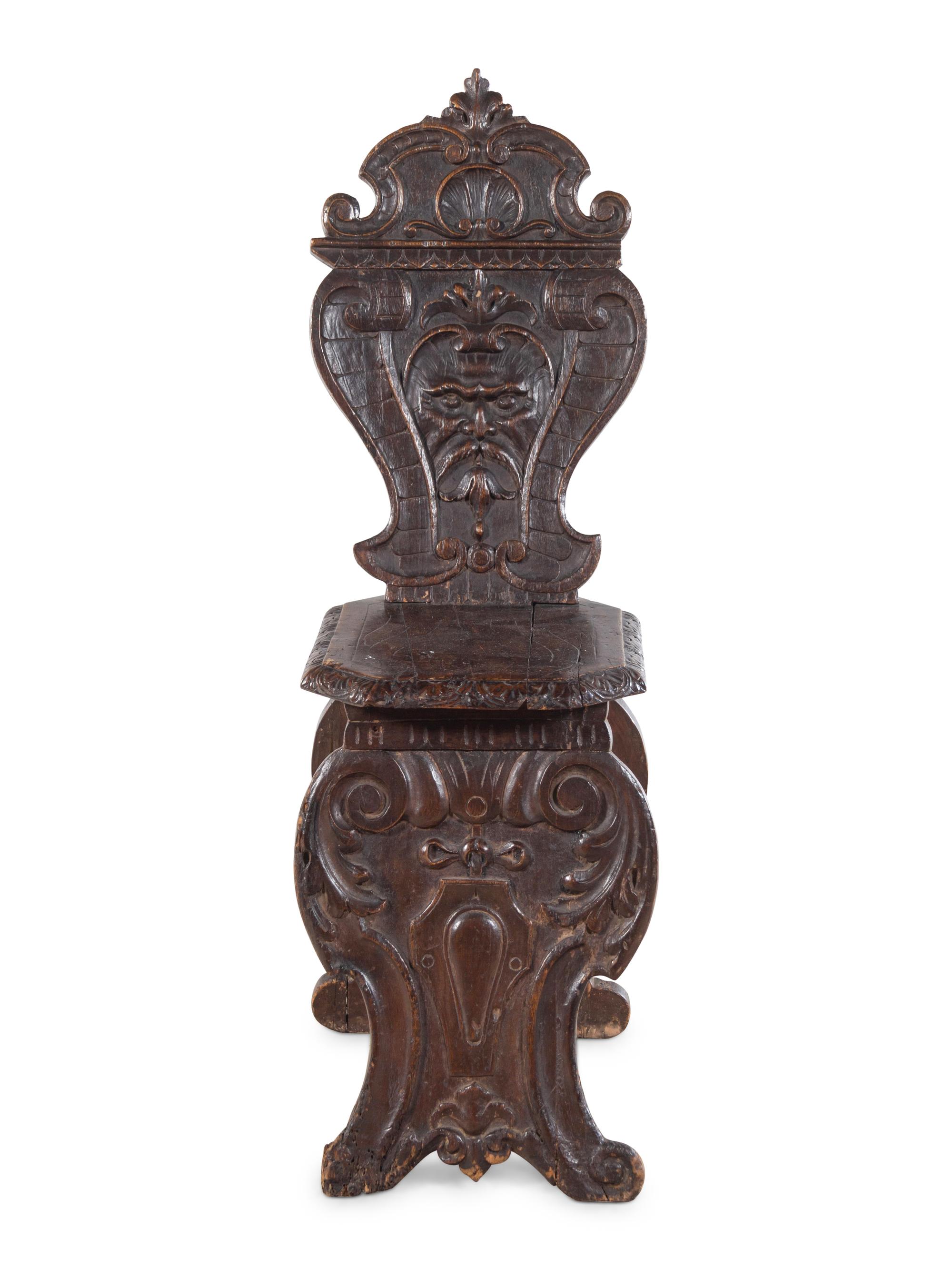 An Italian Baroque Walnut Hall Chair