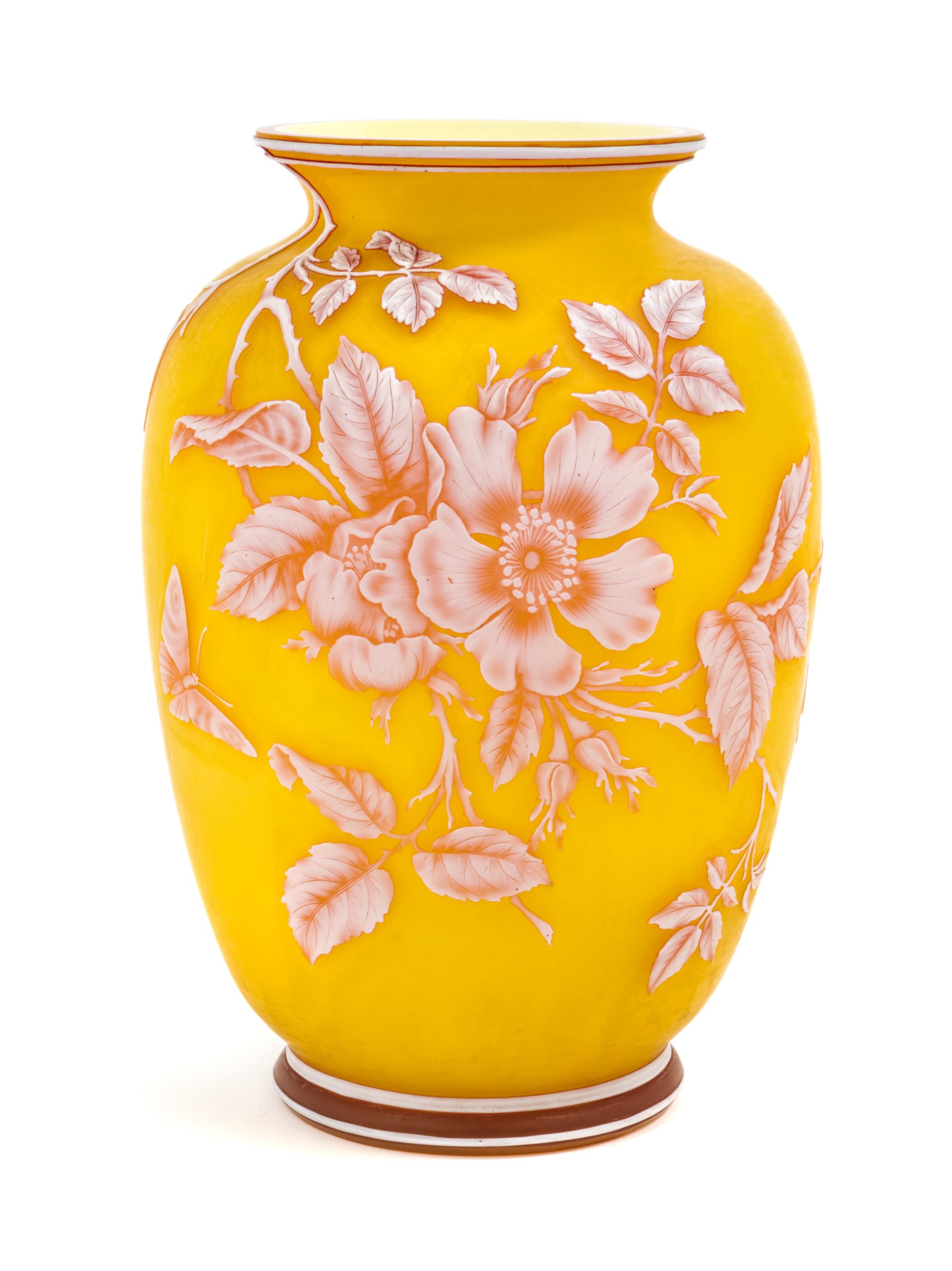 Thomas Webb & Sons, LATE 19TH CENTURY, a cameo glass vase, of ovoid form with floral and butterfly decoration