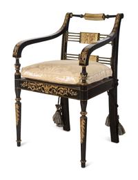 A Pair of Regency Painted and Ebonized Armchairs